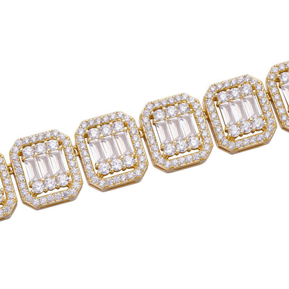 HarlemBling Big Custom Square Baguette Chain Necklace Iced Out CZ Stones - 14k Gold Vermeil 925 Silver - 15mm - 18-28"