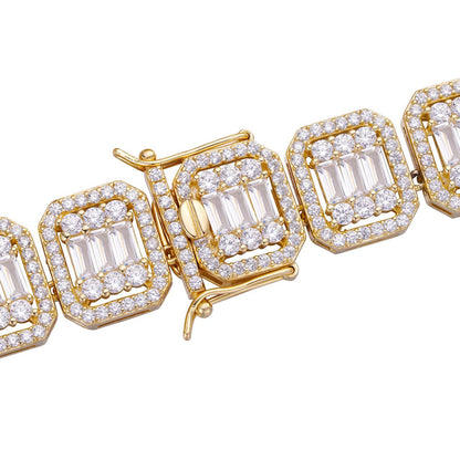 HarlemBling Big Custom Square Baguette Chain Necklace Iced Out CZ Stones - 14k Gold Vermeil 925 Silver - 15mm - 18-28"