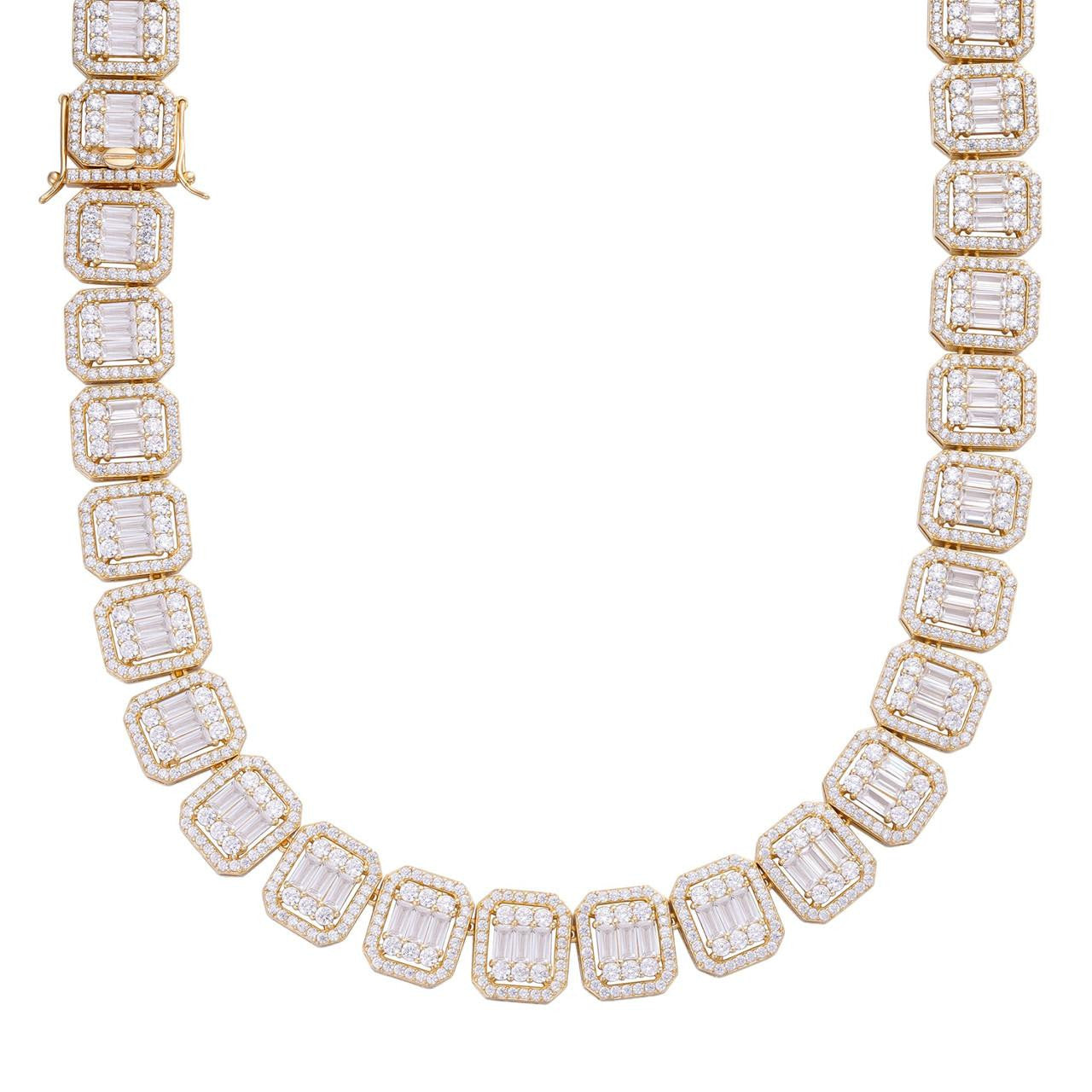 HarlemBling Big Custom Square Baguette Chain Necklace Iced Out CZ Stones - 14k Gold Vermeil 925 Silver - 15mm - 18-28"