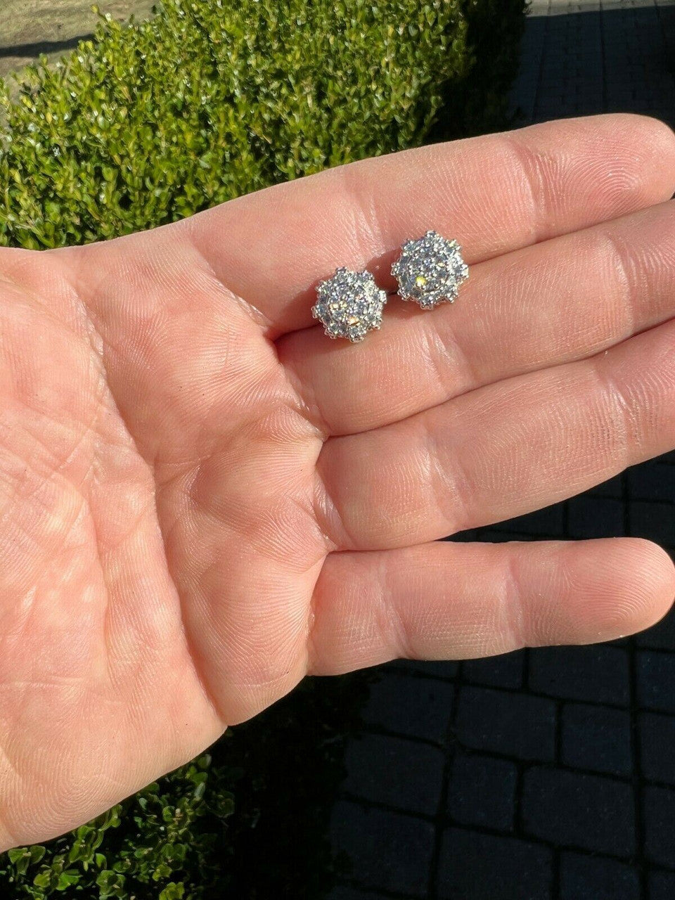 HarlemBling BIG Moissanite Iced 14k Gold Vermeil Real Earrings Large 10mm Mens Hip Hop Studs