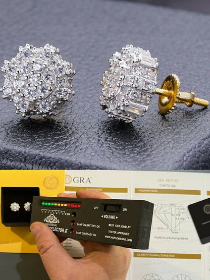 HarlemBling BIG Moissanite Iced 14k Gold Vermeil Real Earrings Large 10mm Mens Hip Hop Studs