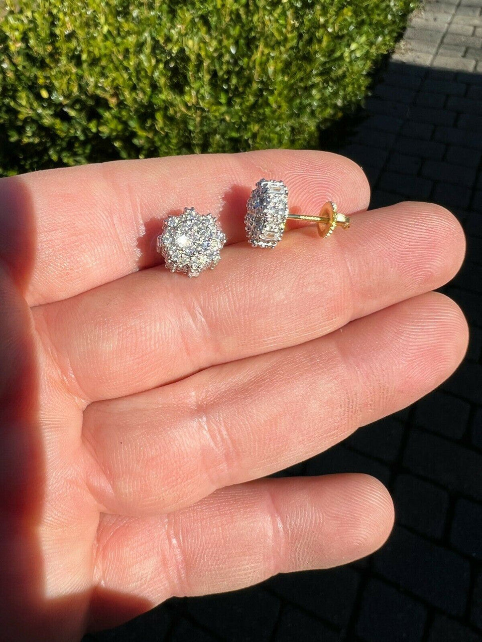 HarlemBling BIG Moissanite Iced 14k Gold Vermeil Real Earrings Large 10mm Mens Hip Hop Studs