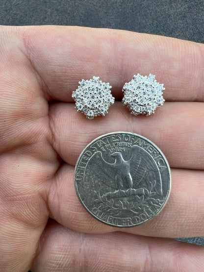 HarlemBling BIG Moissanite Iced 925 Silver Screwback Earrings Large 10mm Mens Hip Hop Studs