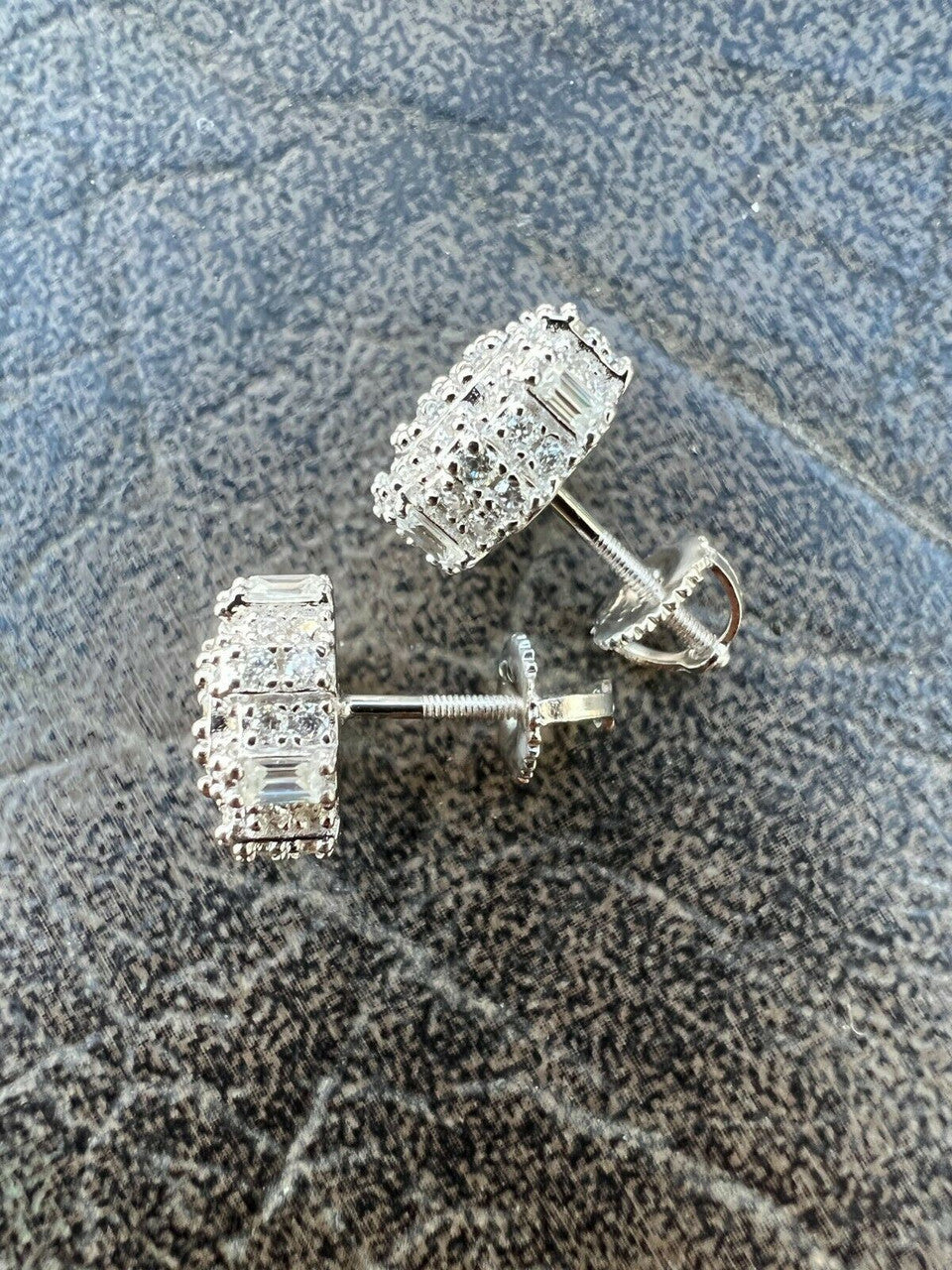 HarlemBling BIG Moissanite Iced 925 Silver Screwback Earrings Large 10mm Mens Hip Hop Studs