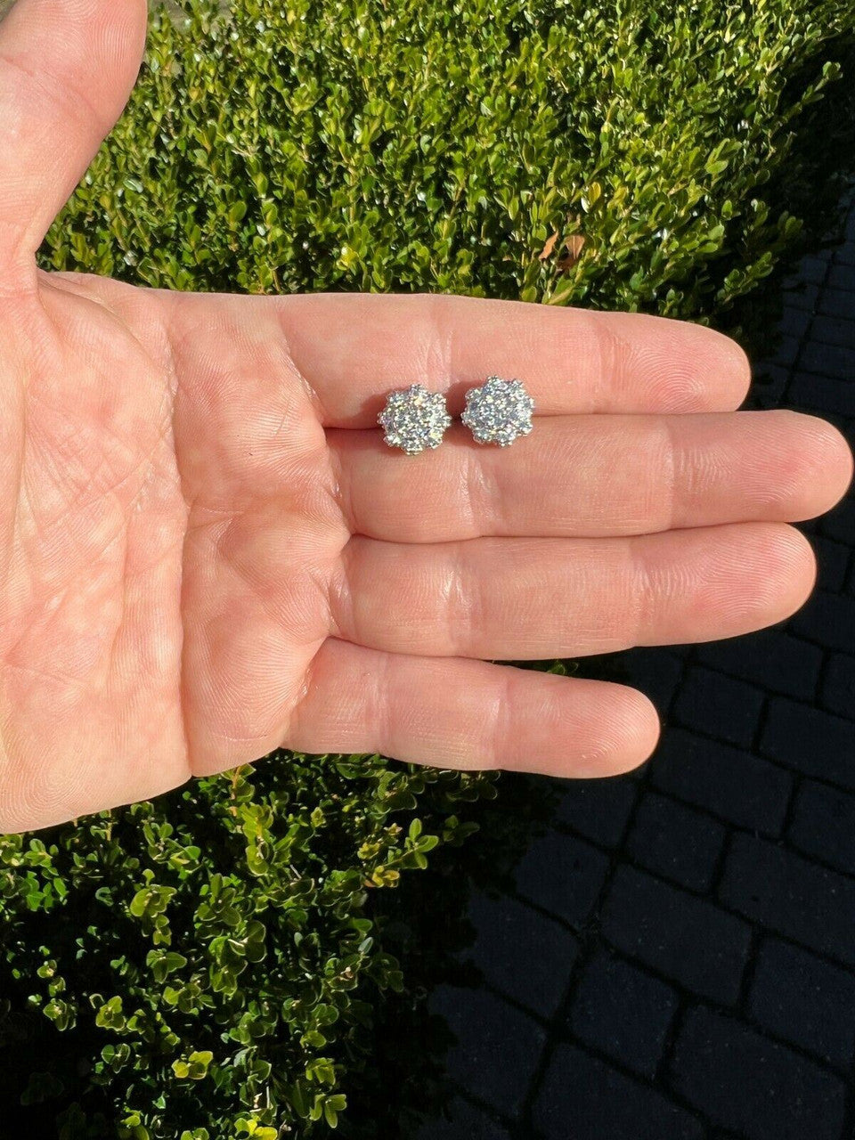 HarlemBling BIG Moissanite Iced 925 Silver Screwback Earrings Large 10mm Mens Hip Hop Studs