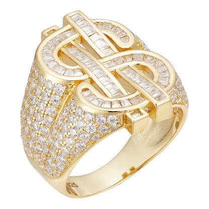 HarlemBling Big Money Iced Out Ring - 14k Gold Vermeil 925 Silver - CZ Stones