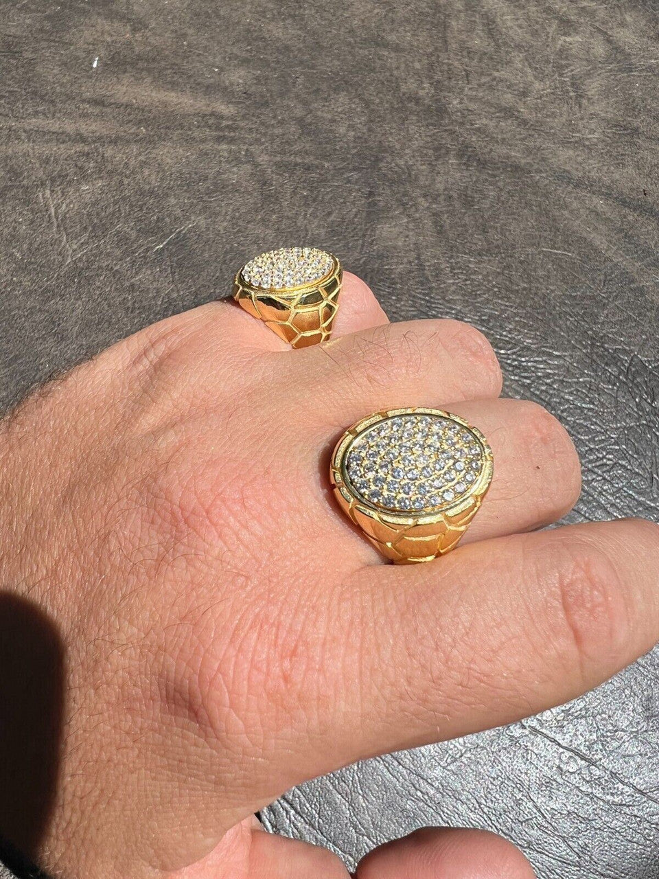 HarlemBling Big Nugget Mens Real Solid 14K Gold Plated 925 Silver Iced CZ Pinky Ring Hip Hop
