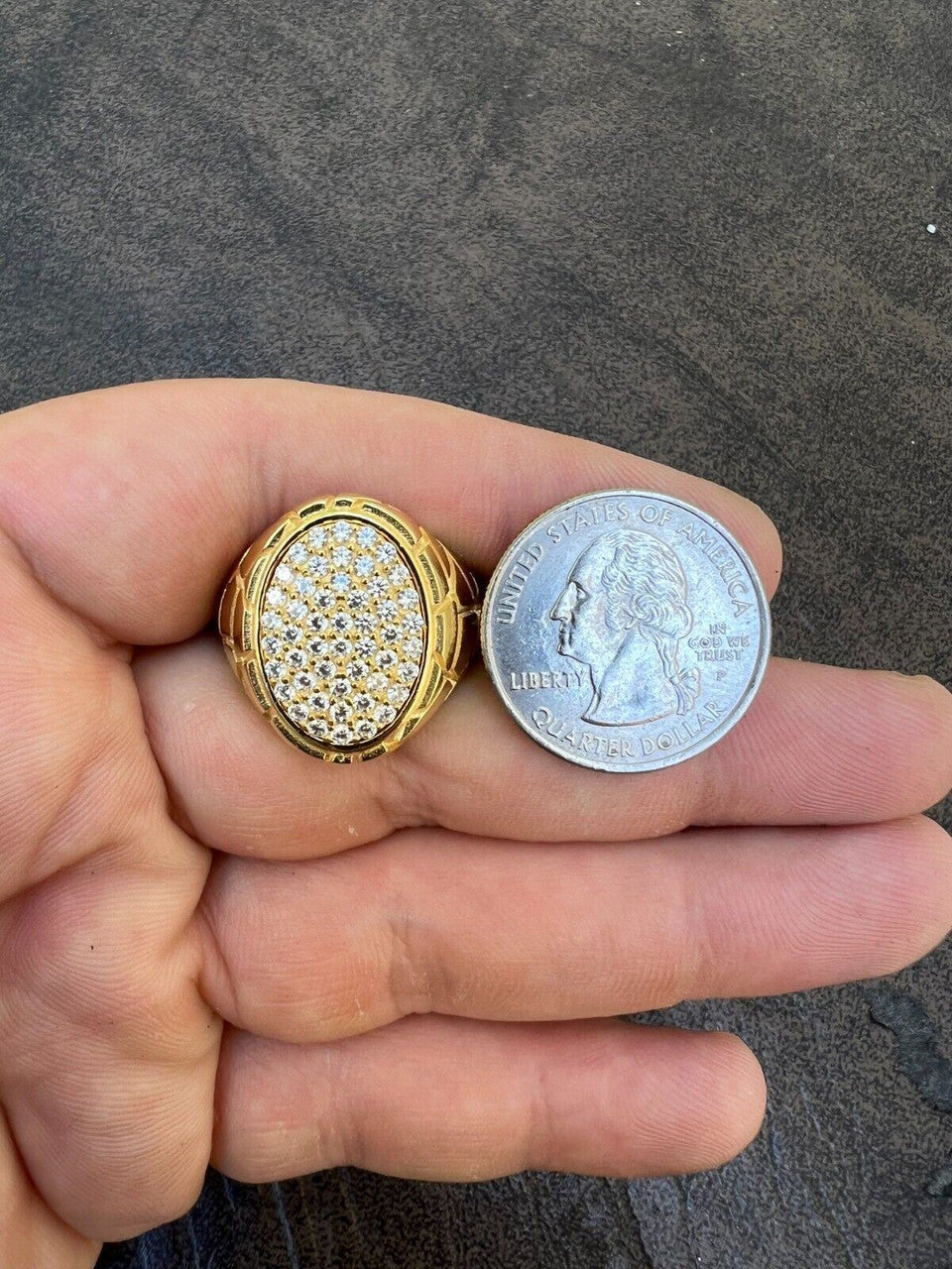 HarlemBling Big Nugget Mens Real Solid 14K Gold Plated 925 Silver Iced CZ Pinky Ring Hip Hop