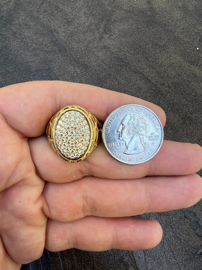 HarlemBling Big Nugget Mens Real Solid 14K Gold Plated 925 Silver Iced CZ Pinky Ring Hip Hop