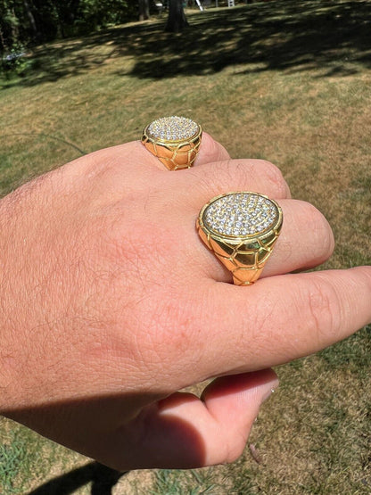 HarlemBling Big Nugget Mens Real Solid 14K Gold Plated 925 Silver Iced CZ Pinky Ring Hip Hop