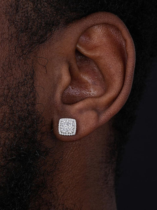 HarlemBling Big Rock Iced Out Earrings - 14K Gold Vermeil 925 Silver - CZ Stones - 9mm