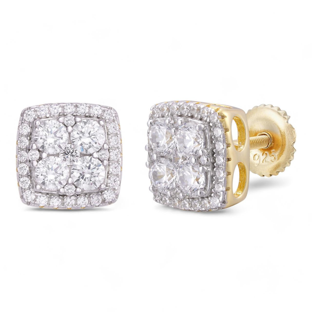 HarlemBling Big Rock Iced Out Earrings - 14K Gold Vermeil 925 Silver - CZ Stones - 9mm