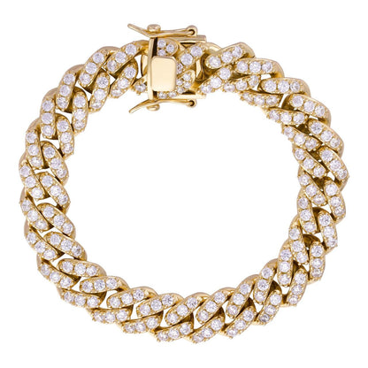 HarlemBling Big Stone Miami Cuban Link Bracelet Iced Out CZ Stones - 14k Gold Vermeil 925 Silver - 12mm - 7"-8"