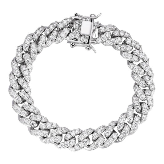 HarlemBling Big Stone Miami Cuban Link Bracelet Iced Out CZ Stones - 925 Silver - 12mm - 7"- 8.5"