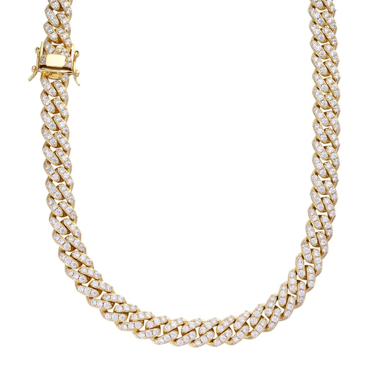 HarlemBling Big Stone Miami Cuban Link Chain Necklace Iced Out CZ Stones - 14k Gold Vermeil 925 Silver - 12mm - 18"- 30"