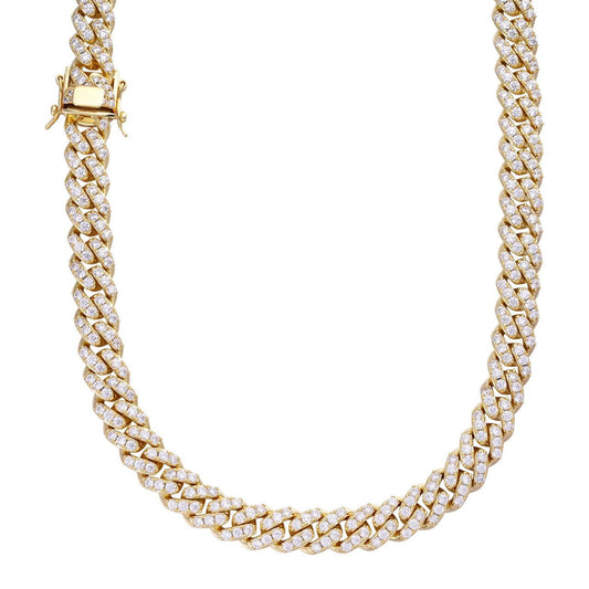 HarlemBling Big Stone Miami Cuban Link Chain Necklace Iced Out CZ Stones - 14k Gold Vermeil 925 Silver - 12mm - 18"- 30"
