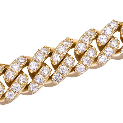 HarlemBling Big Stone Miami Cuban Link Chain Necklace Iced Out CZ Stones - 14k Gold Vermeil 925 Silver - 12mm - 18"- 30"