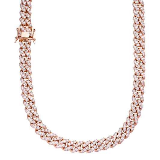 HarlemBling Big Stone Miami Cuban Link Chain Necklace Iced Out CZ Stones - 14k Rose Gold Vermeil 925 Silver - 12mm - 18"- 30"