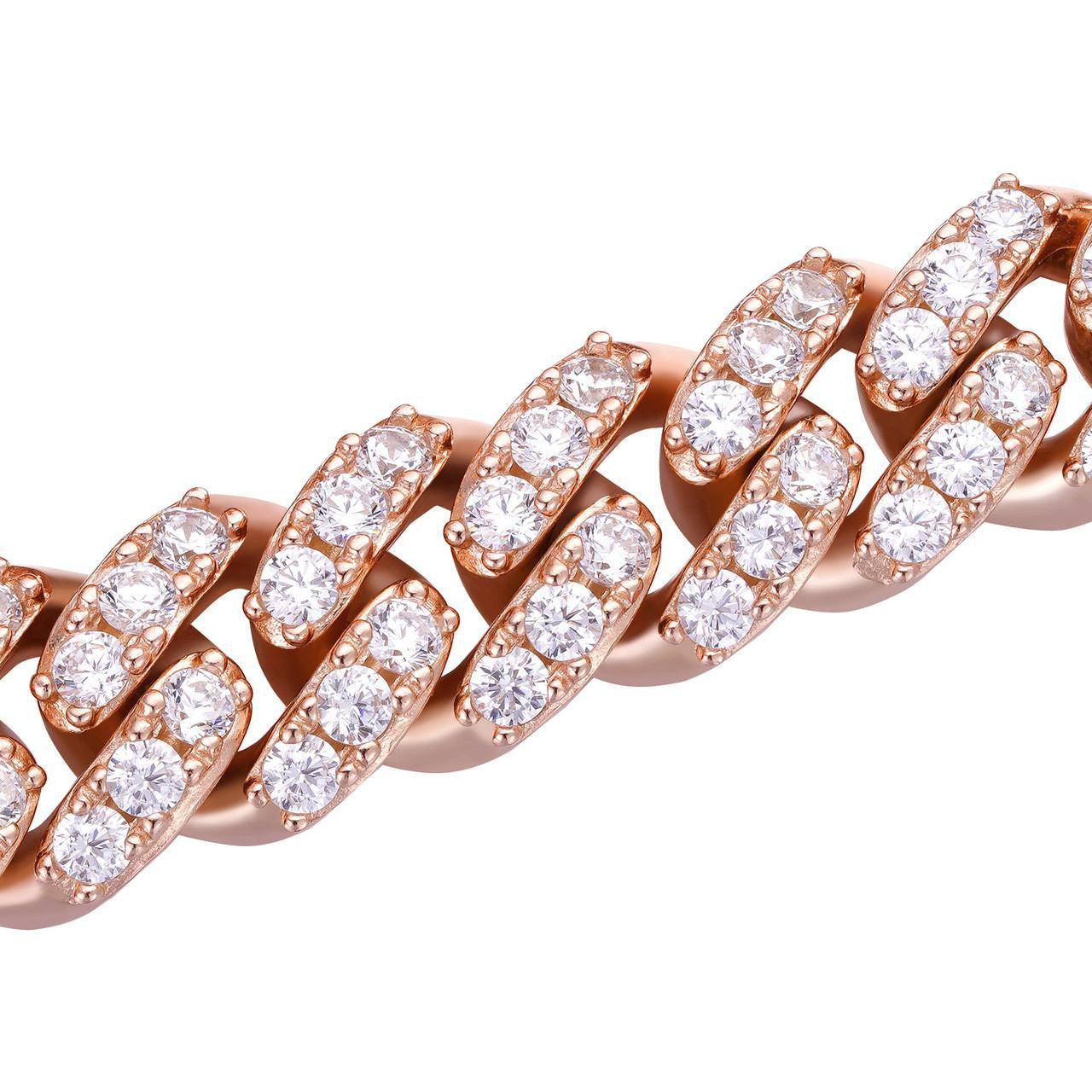 HarlemBling Big Stone Miami Cuban Link Chain Necklace Iced Out CZ Stones - 14k Rose Gold Vermeil 925 Silver - 12mm - 18"- 30"