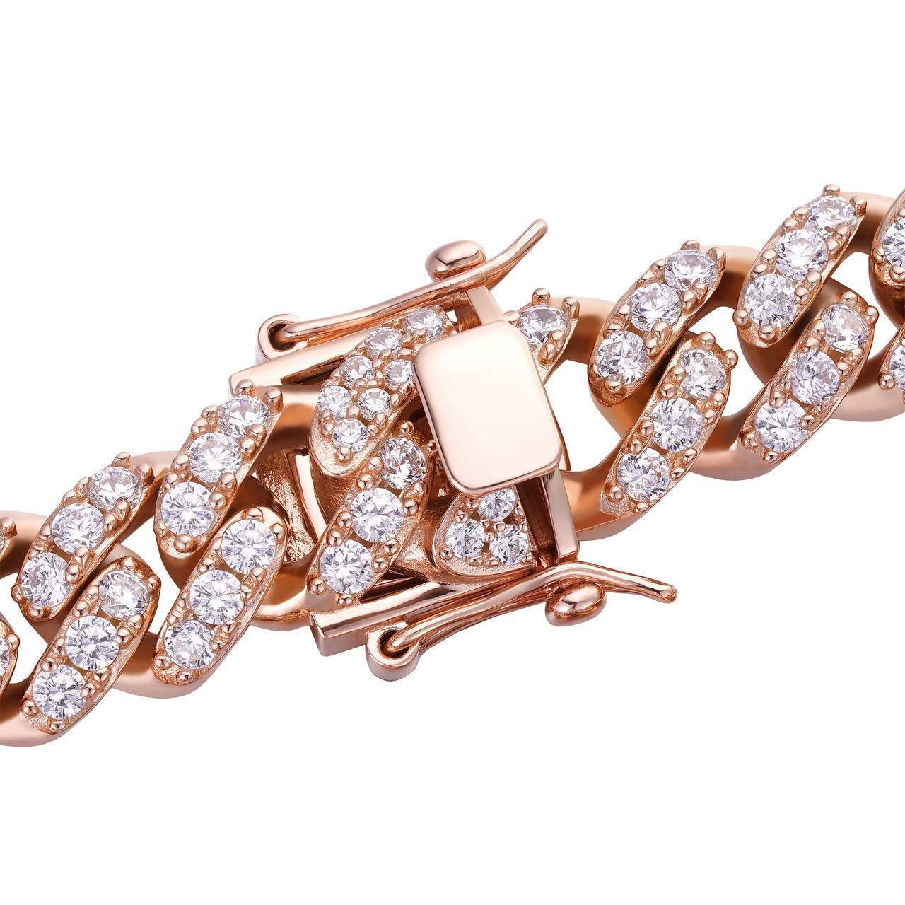 HarlemBling Big Stone Miami Cuban Link Chain Necklace Iced Out CZ Stones - 14k Rose Gold Vermeil 925 Silver - 12mm - 18"- 30"