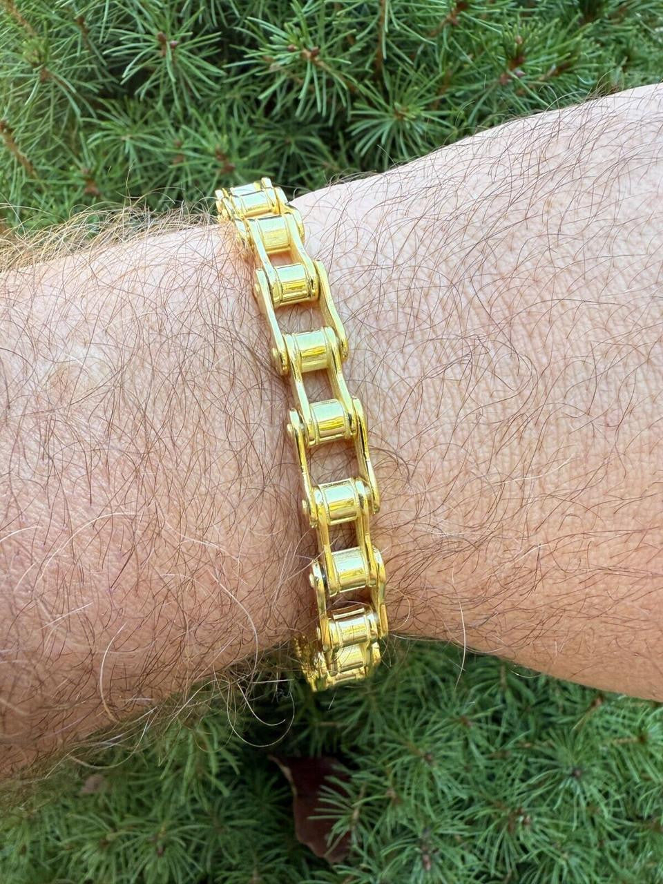 HarlemBling Bike Chain Bracelet - 14k Gold Vermeil 925 Sterling Silver - 7"-9" - 9mm