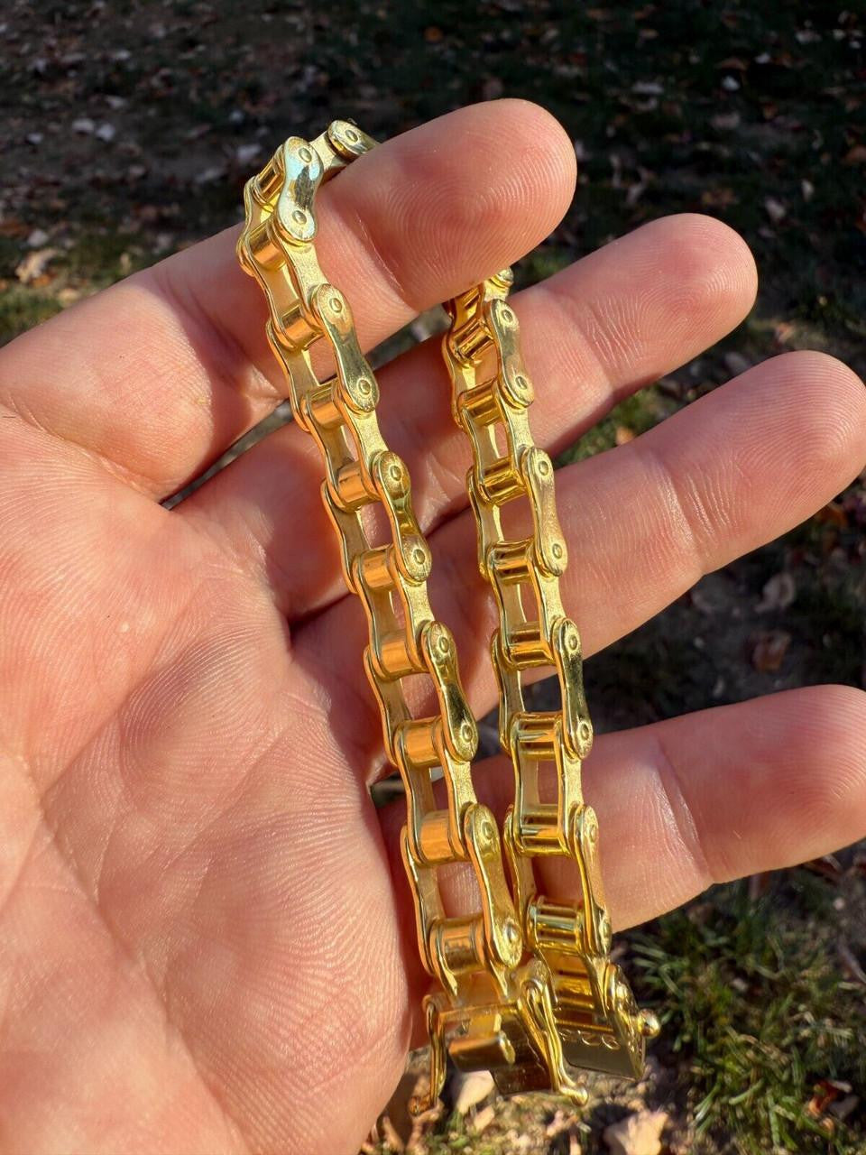 HarlemBling Bike Chain Bracelet - 14k Gold Vermeil 925 Sterling Silver - 7"-9" - 9mm