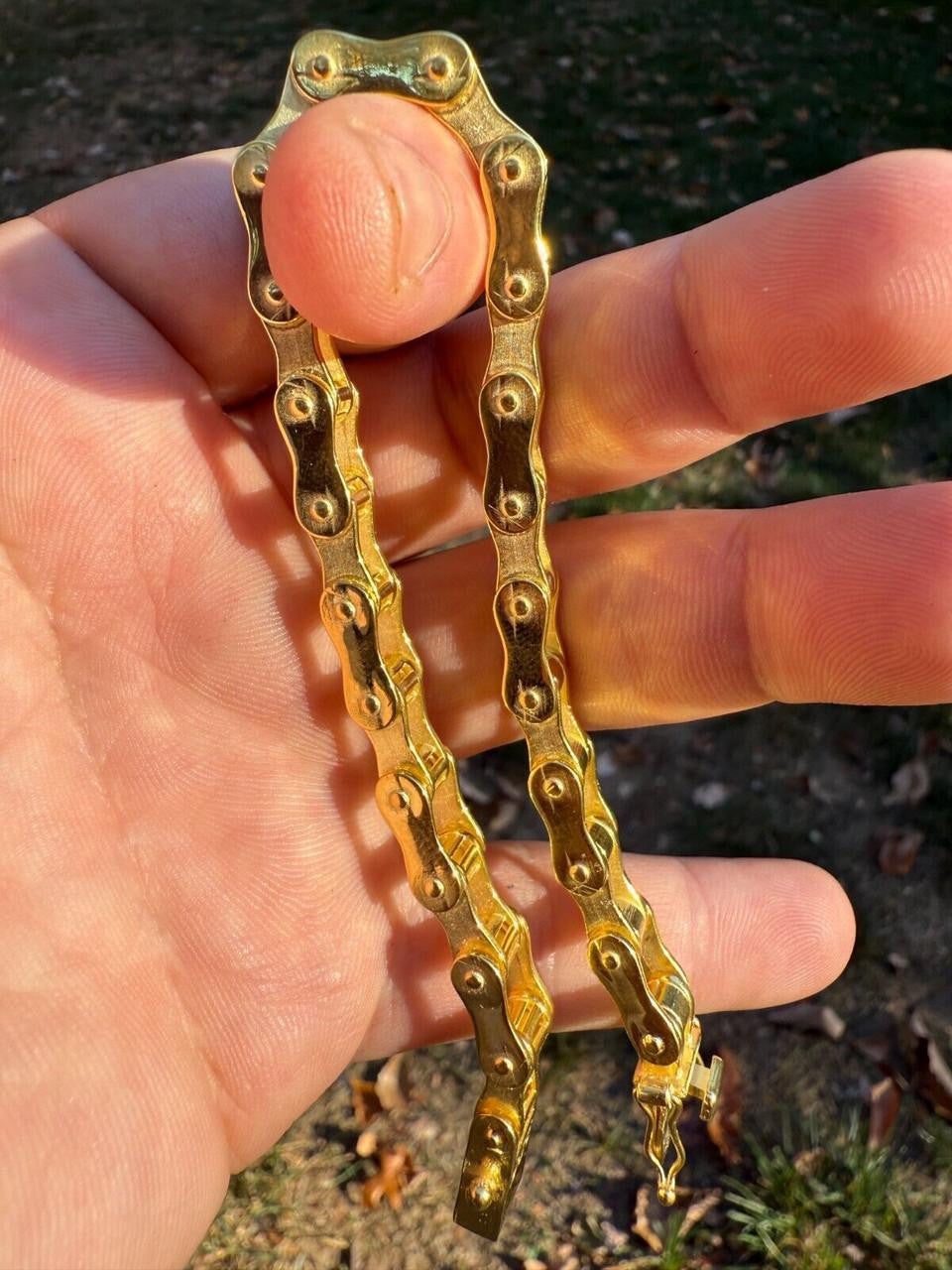 HarlemBling Bike Chain Bracelet - 14k Gold Vermeil 925 Sterling Silver - 7"-9" - 9mm