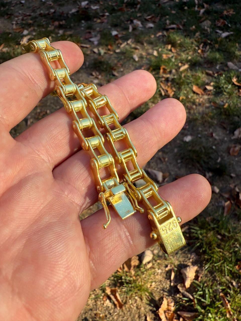 HarlemBling Bike Chain Bracelet - 14k Gold Vermeil 925 Sterling Silver - 7"-9" - 9mm