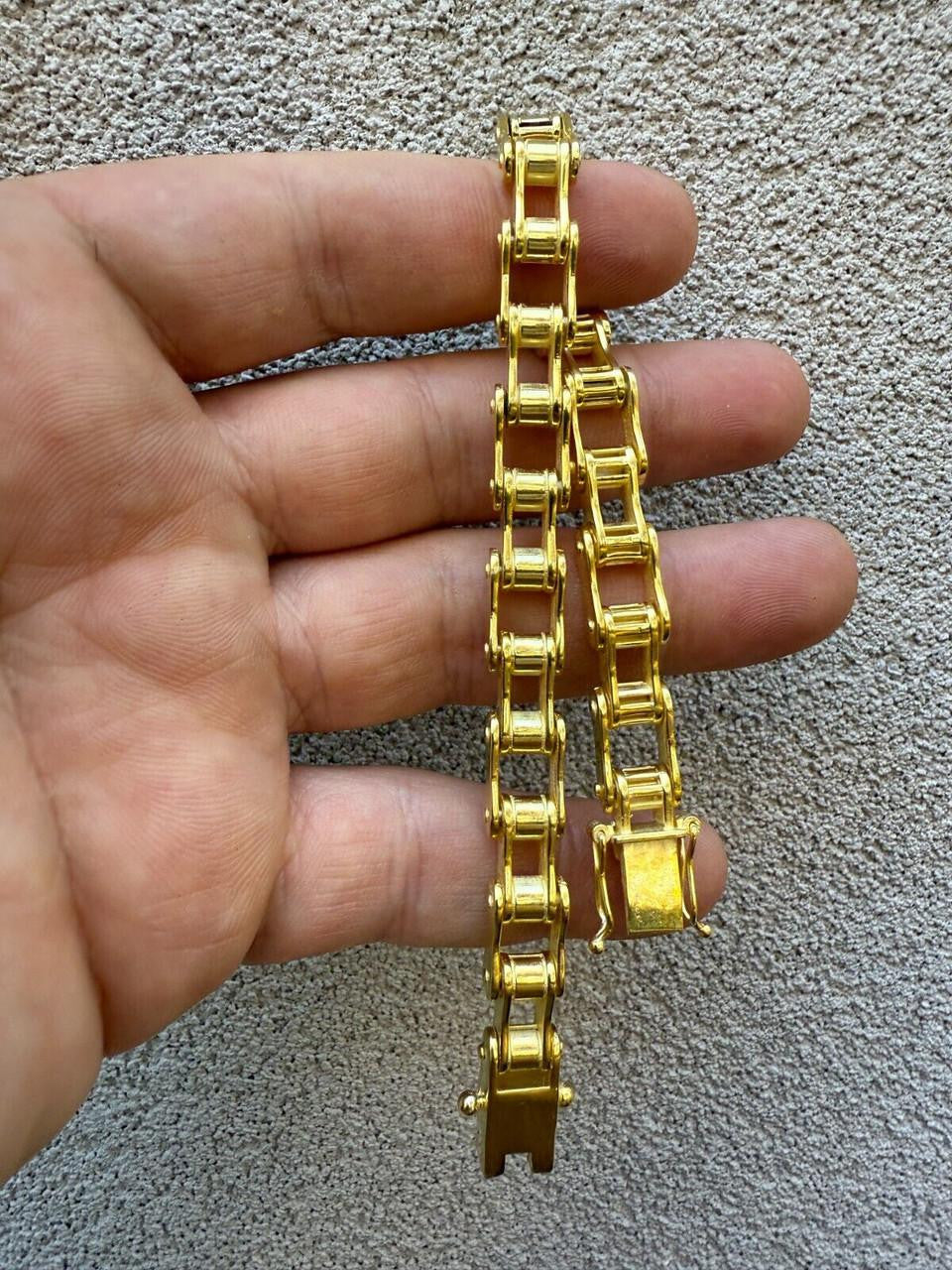 HarlemBling Bike Chain Bracelet - 14k Gold Vermeil 925 Sterling Silver - 7"-9" - 9mm