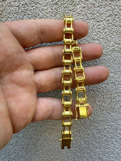 HarlemBling Bike Chain Bracelet - 14k Gold Vermeil 925 Sterling Silver - 7"-9" - 9mm