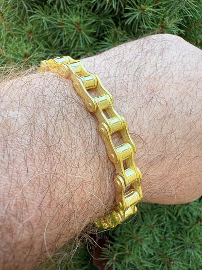 HarlemBling Bike Chain Bracelet - 14k Gold Vermeil 925 Sterling Silver - 7"-9" - 9mm