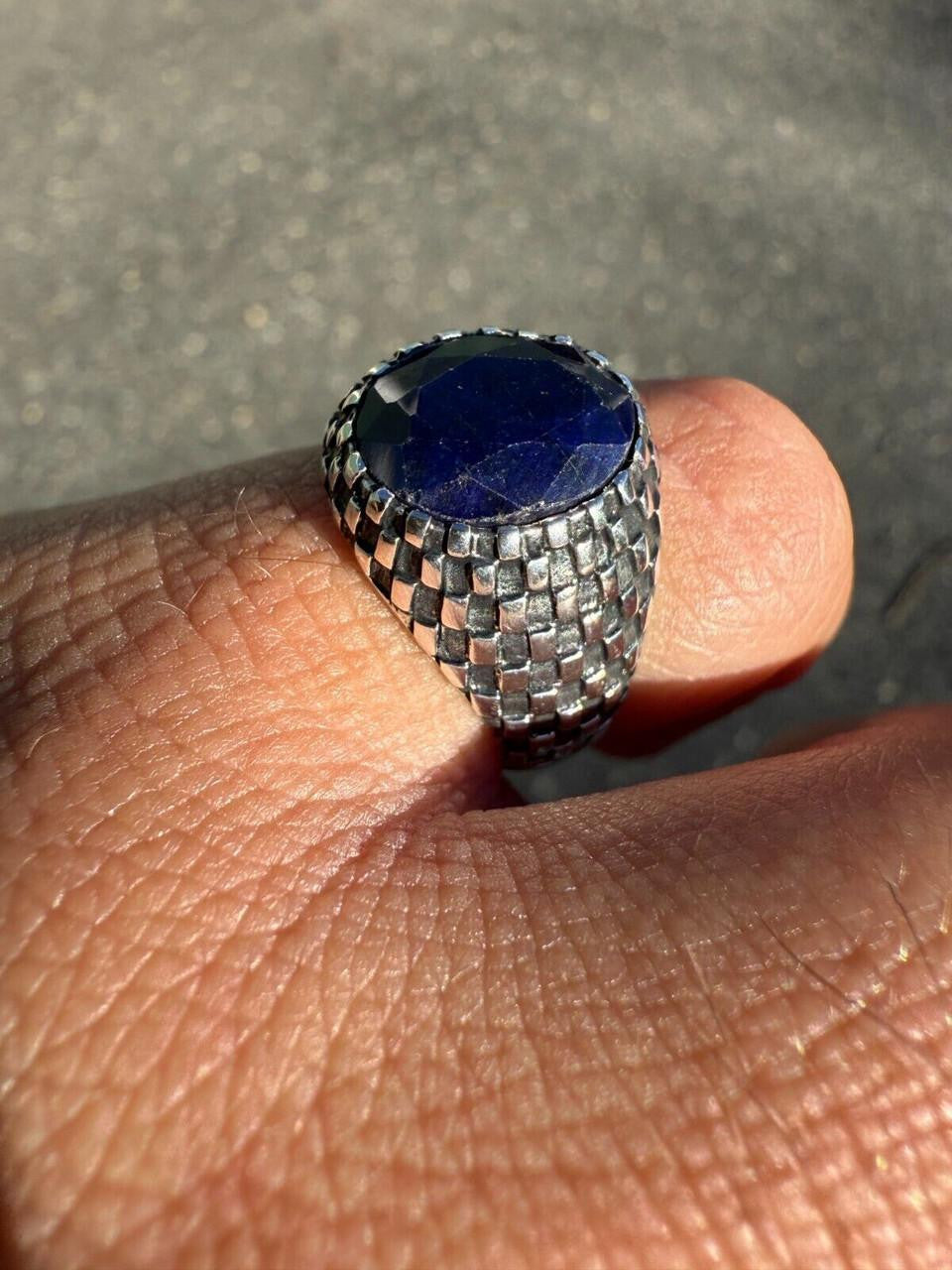 HarlemBling Black & White Ring - 925 Silver Oxidized - Genuine Blue Sapphire Stone
