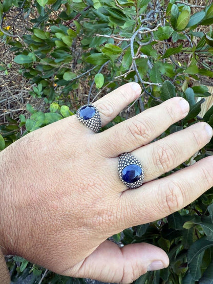 HarlemBling Black & White Ring - 925 Silver Oxidized - Genuine Blue Sapphire Stone
