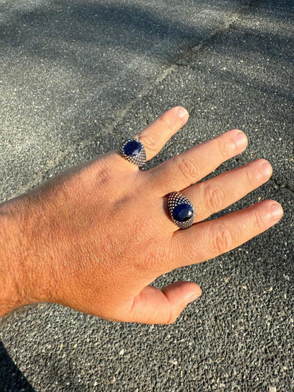 HarlemBling Black & White Ring - 925 Silver Oxidized - Genuine Blue Sapphire Stone