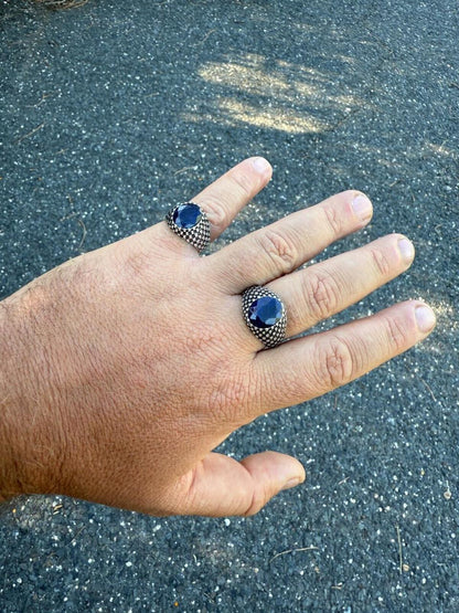 HarlemBling Black & White Ring - 925 Silver Oxidized - Genuine Blue Sapphire Stone