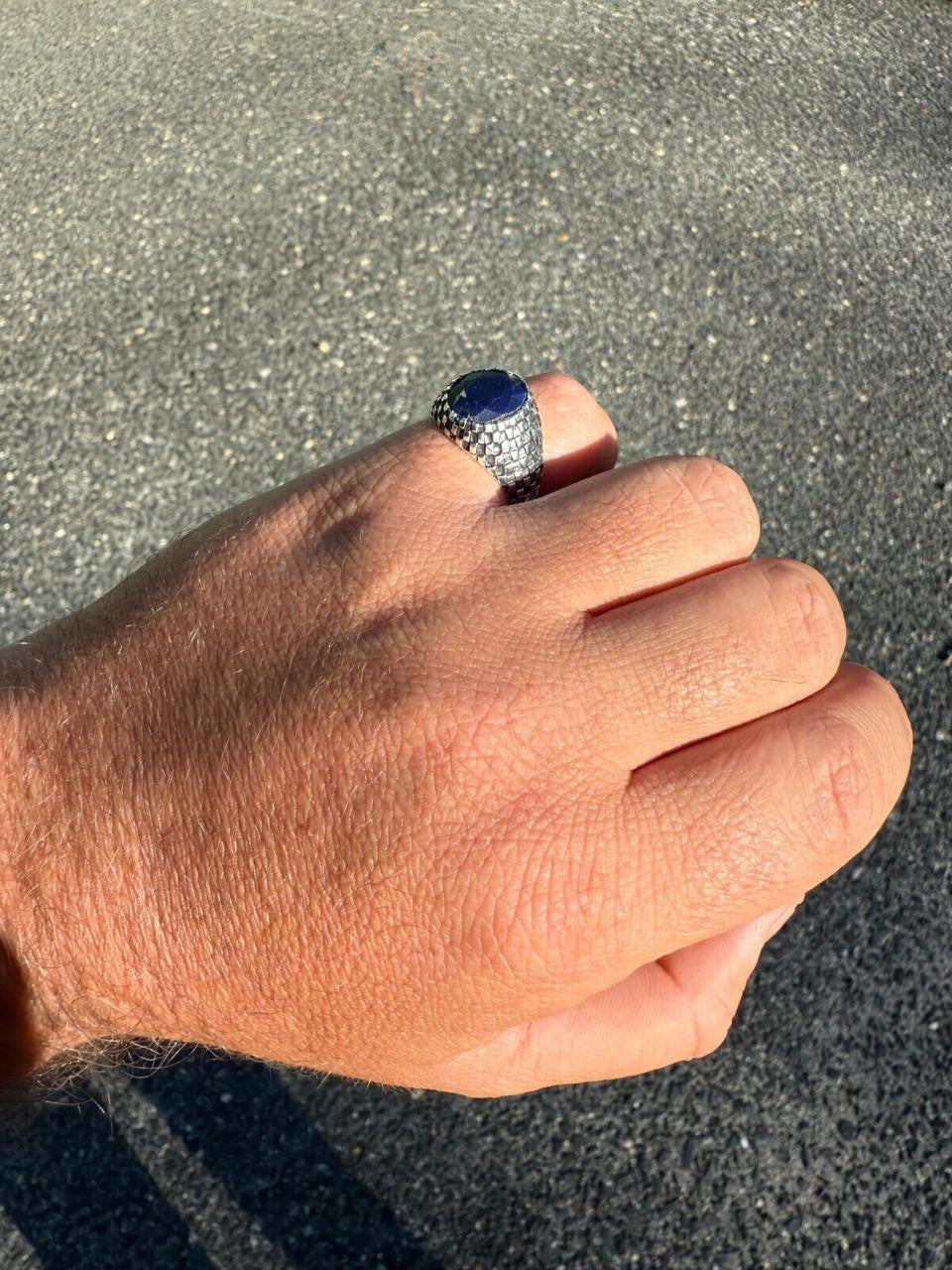 HarlemBling Black & White Ring - 925 Silver Oxidized - Genuine Blue Sapphire Stone