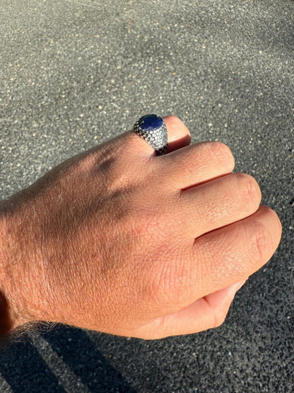 HarlemBling Black & White Ring - 925 Silver Oxidized - Genuine Blue Sapphire Stone