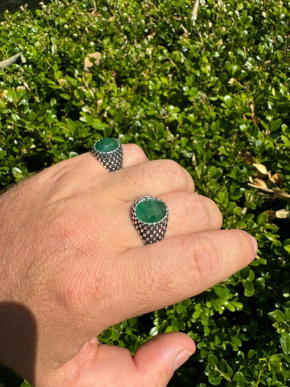 HarlemBling Black & White Ring - 925 Silver Oxidized - Genuine Green Emerald Stone