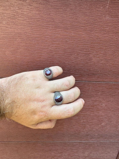 HarlemBling Black & White Ring - 925 Silver Oxidized - Genuine Red Ruby Stone