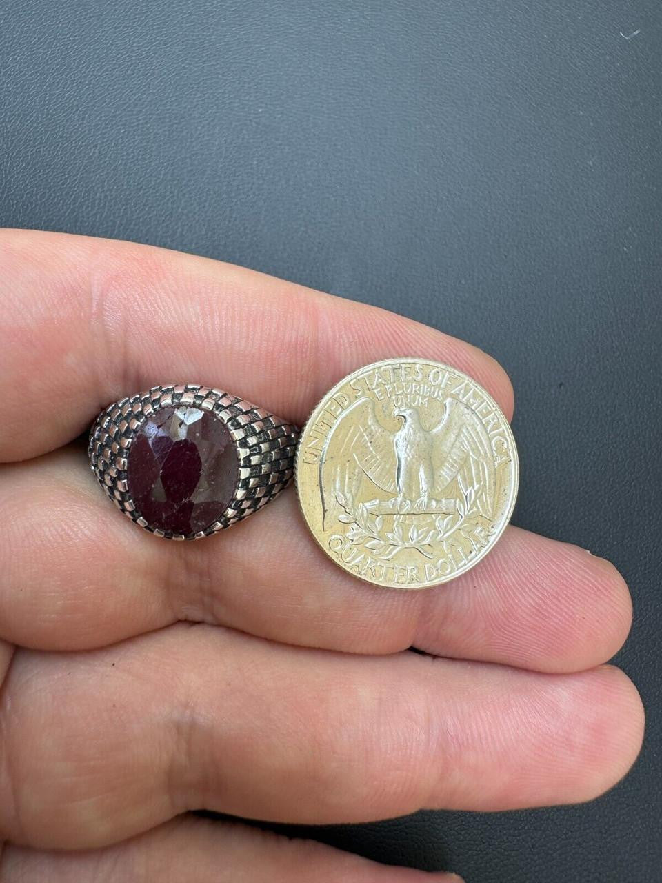 HarlemBling Black & White Ring - 925 Silver Oxidized - Genuine Red Ruby Stone