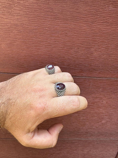 HarlemBling Black & White Ring - 925 Silver Oxidized - Genuine Red Ruby Stone