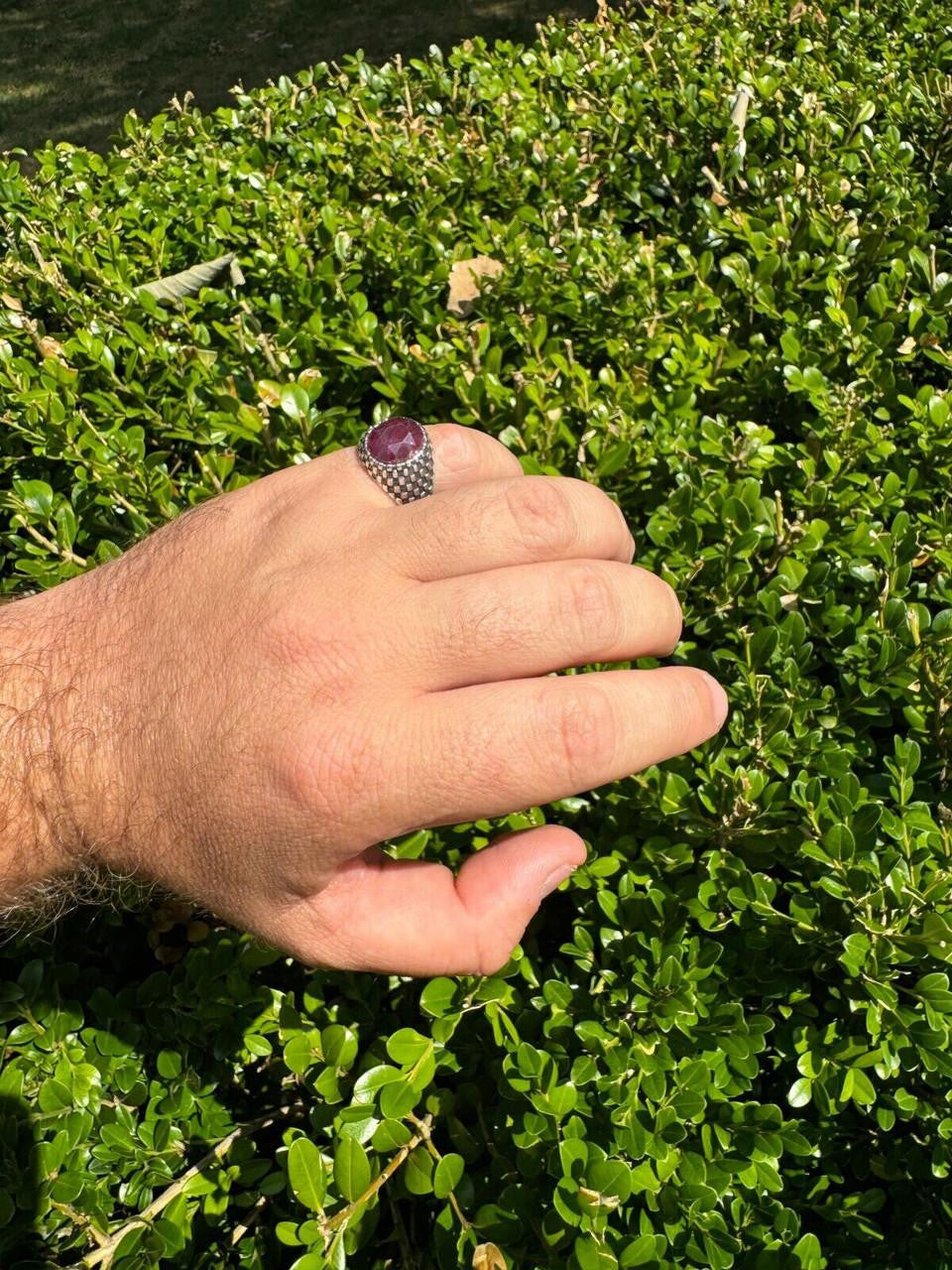 HarlemBling Black & White Ring - 925 Silver Oxidized - Genuine Red Ruby Stone