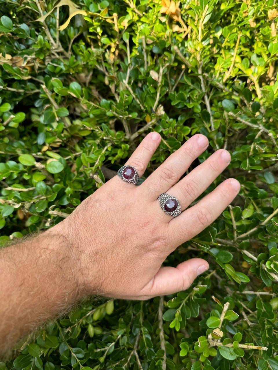 HarlemBling Black & White Ring - 925 Silver Oxidized - Genuine Red Ruby Stone