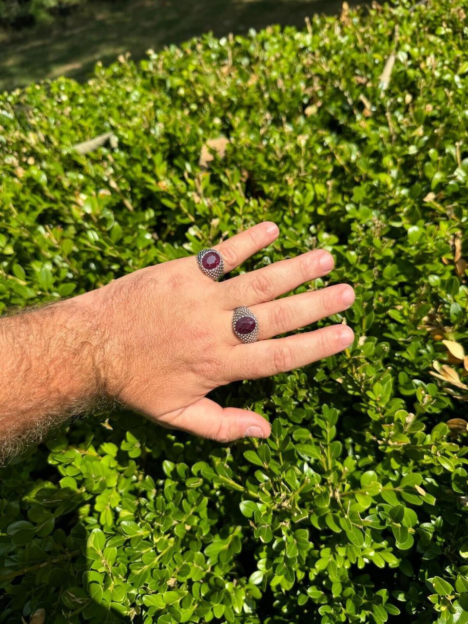 HarlemBling Black & White Ring - 925 Silver Oxidized - Genuine Red Ruby Stone