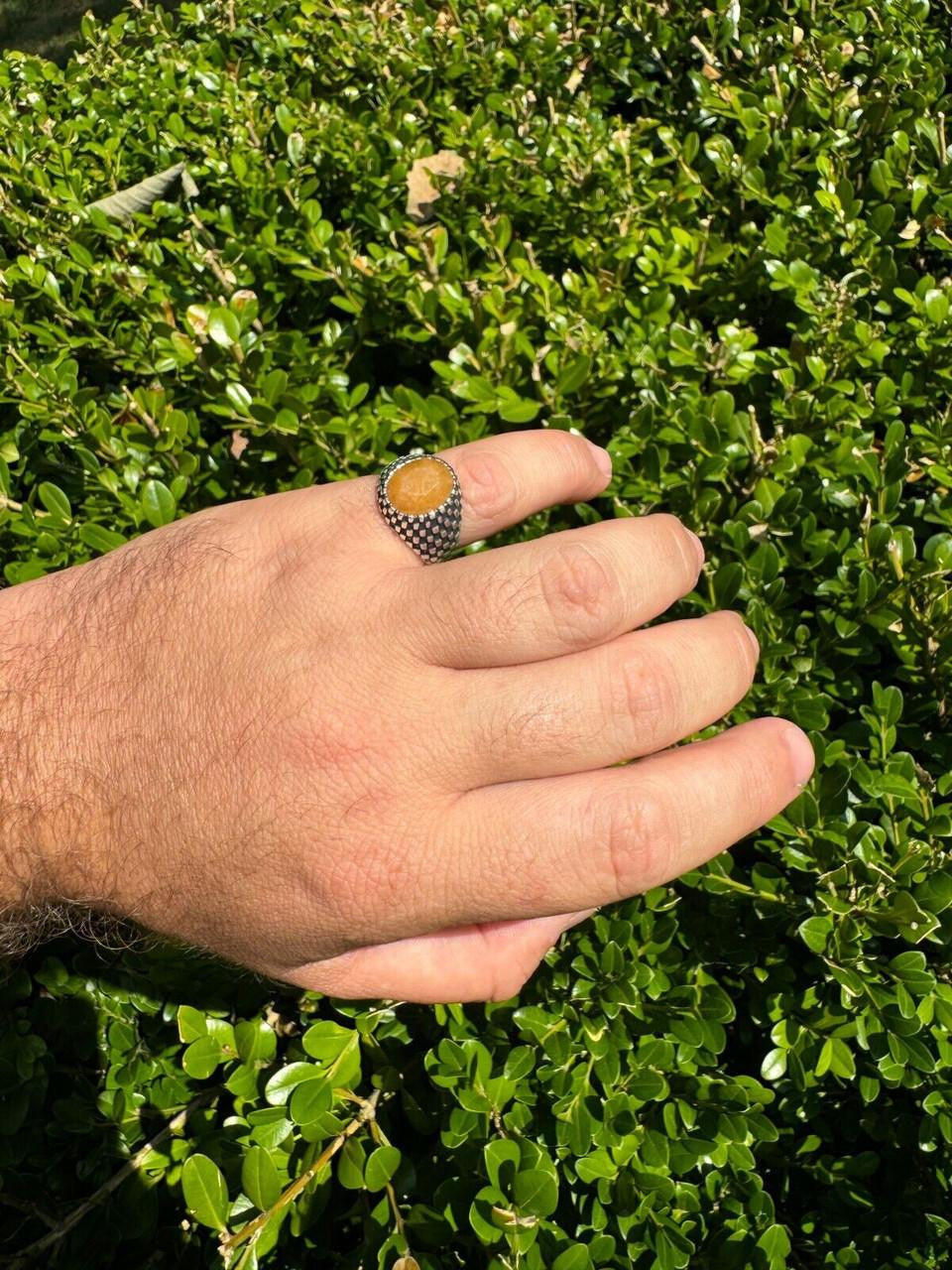 HarlemBling Black & White Ring - 925 Silver Oxidized - Genuine Yellow Sapphire Stone