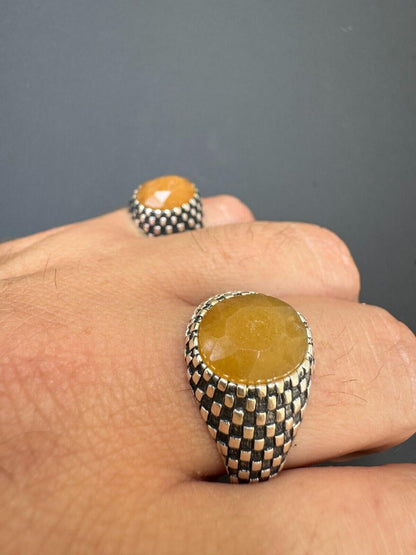 HarlemBling Black & White Ring - 925 Silver Oxidized - Genuine Yellow Sapphire Stone