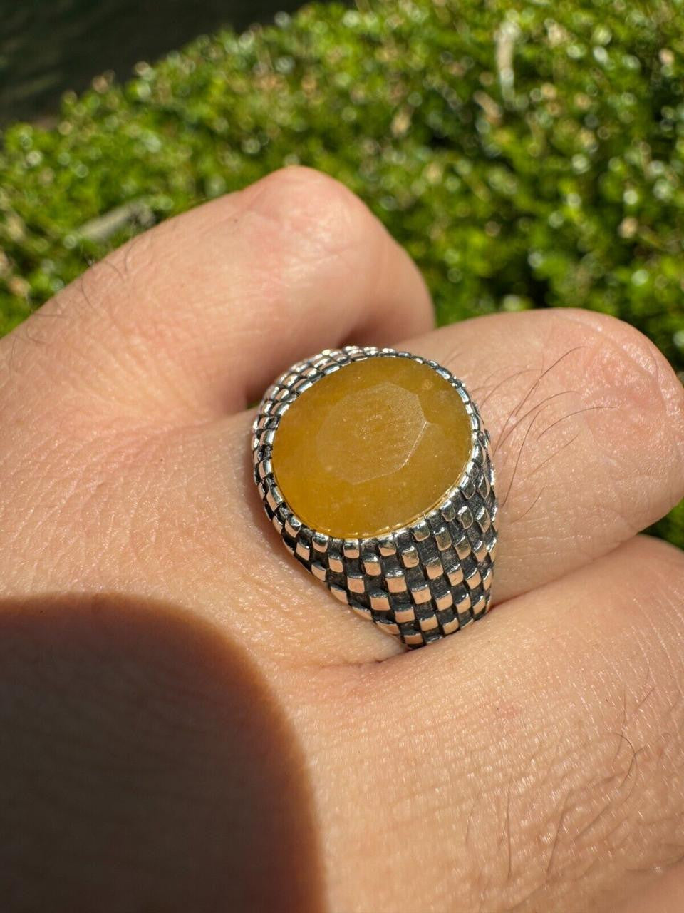 HarlemBling Black & White Ring - 925 Silver Oxidized - Genuine Yellow Sapphire Stone