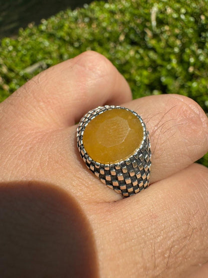 HarlemBling Black & White Ring - 925 Silver Oxidized - Genuine Yellow Sapphire Stone