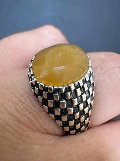 HarlemBling Black & White Ring - 925 Silver Oxidized - Genuine Yellow Sapphire Stone