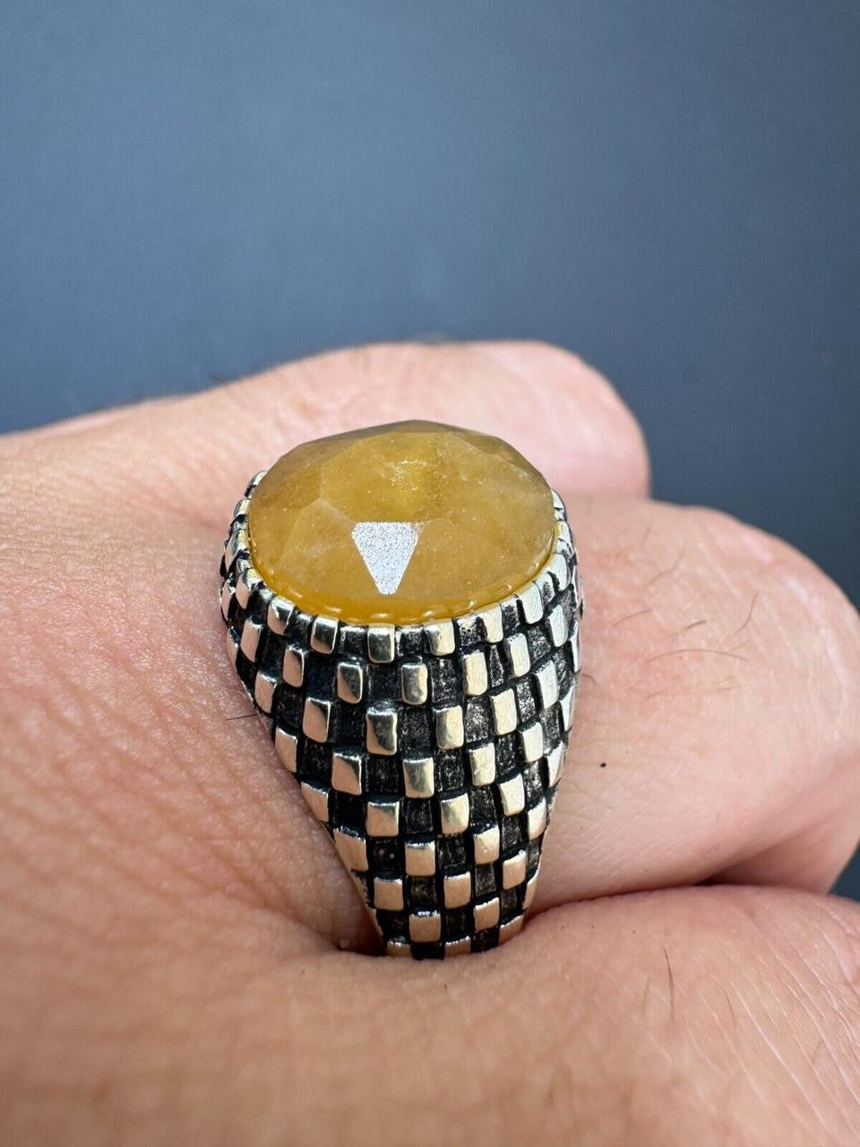 HarlemBling Black & White Ring - 925 Silver Oxidized - Genuine Yellow Sapphire Stone